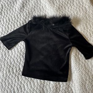 Amy Byer Black Top with Faux Fur Trim